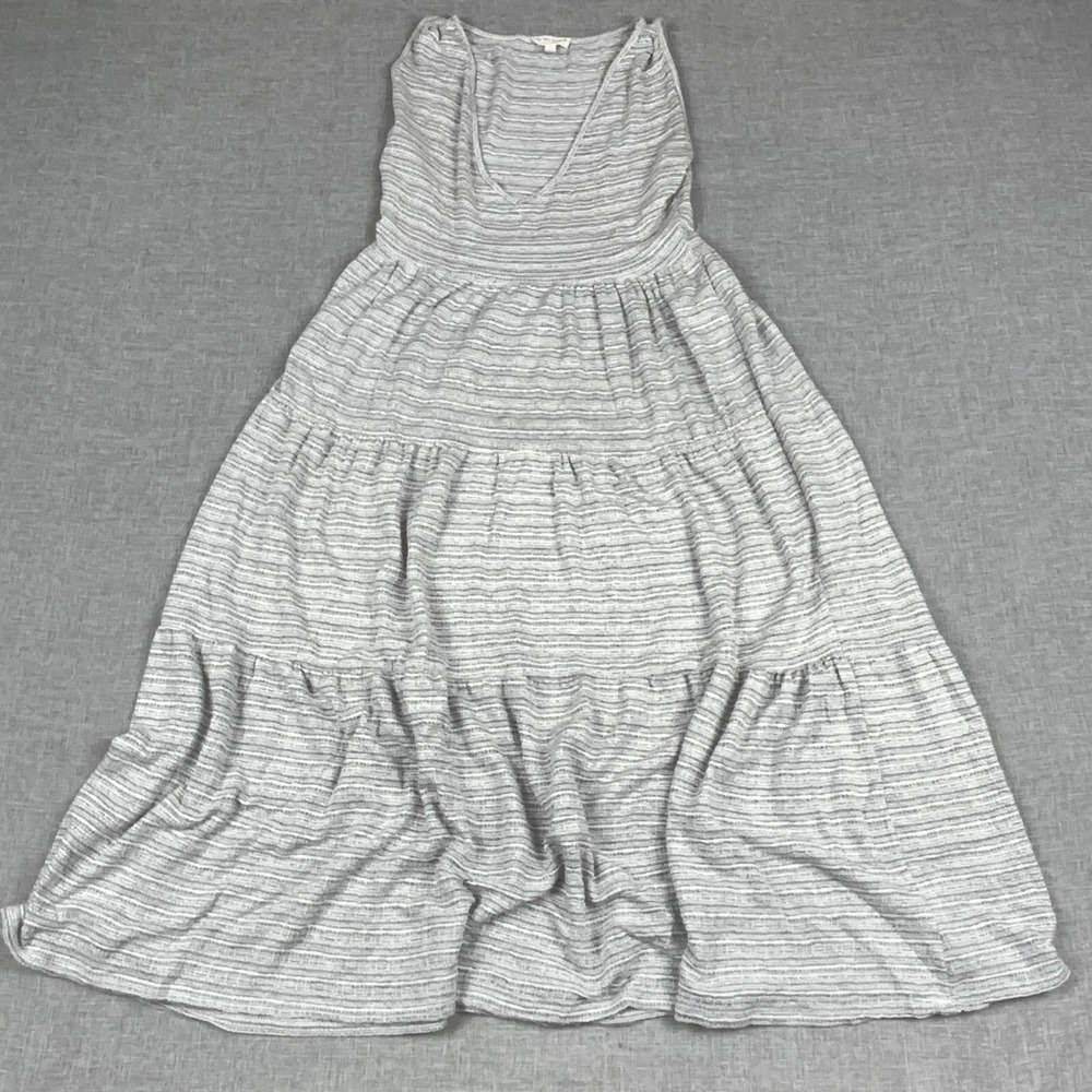 See You Monday Dress Womensโ Small Gray Striped V-Neck Maxi Jersey Sundress
